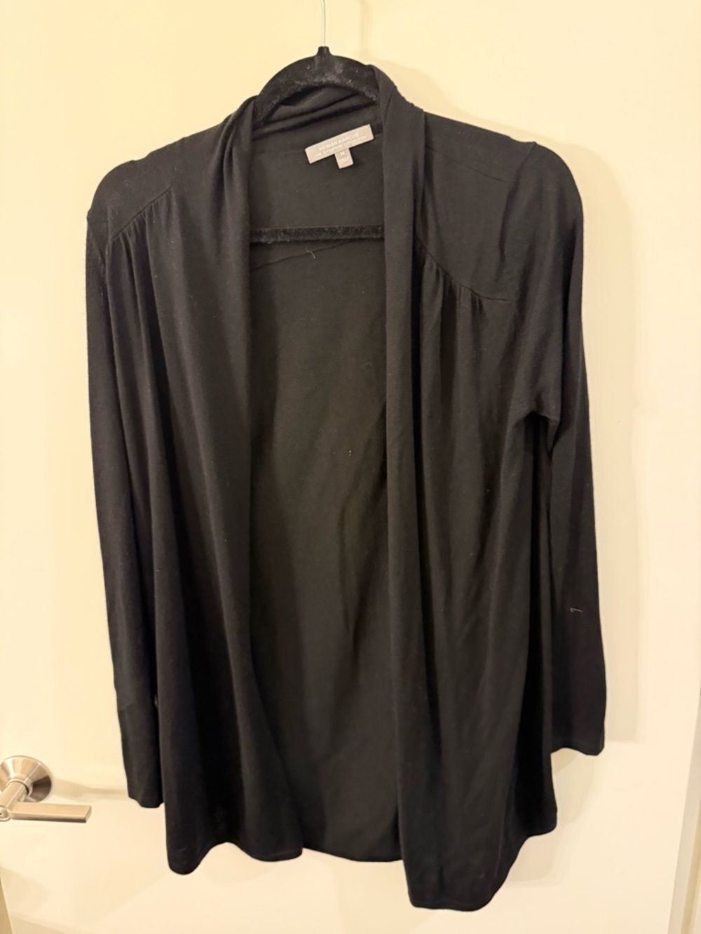 Neiman Marcus Black Open-Front Knit Cardigan